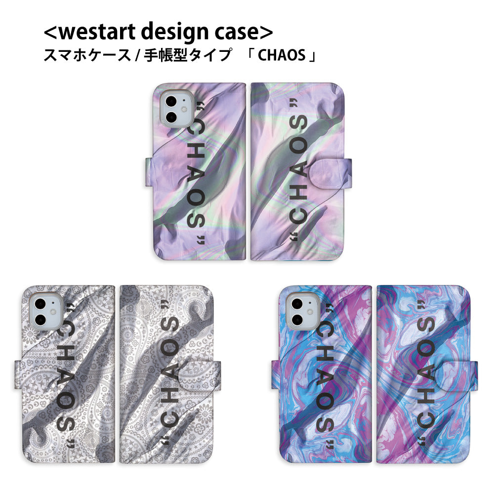 iPhone Android スマホケース CHAOS パープル 手帳型ケース 全