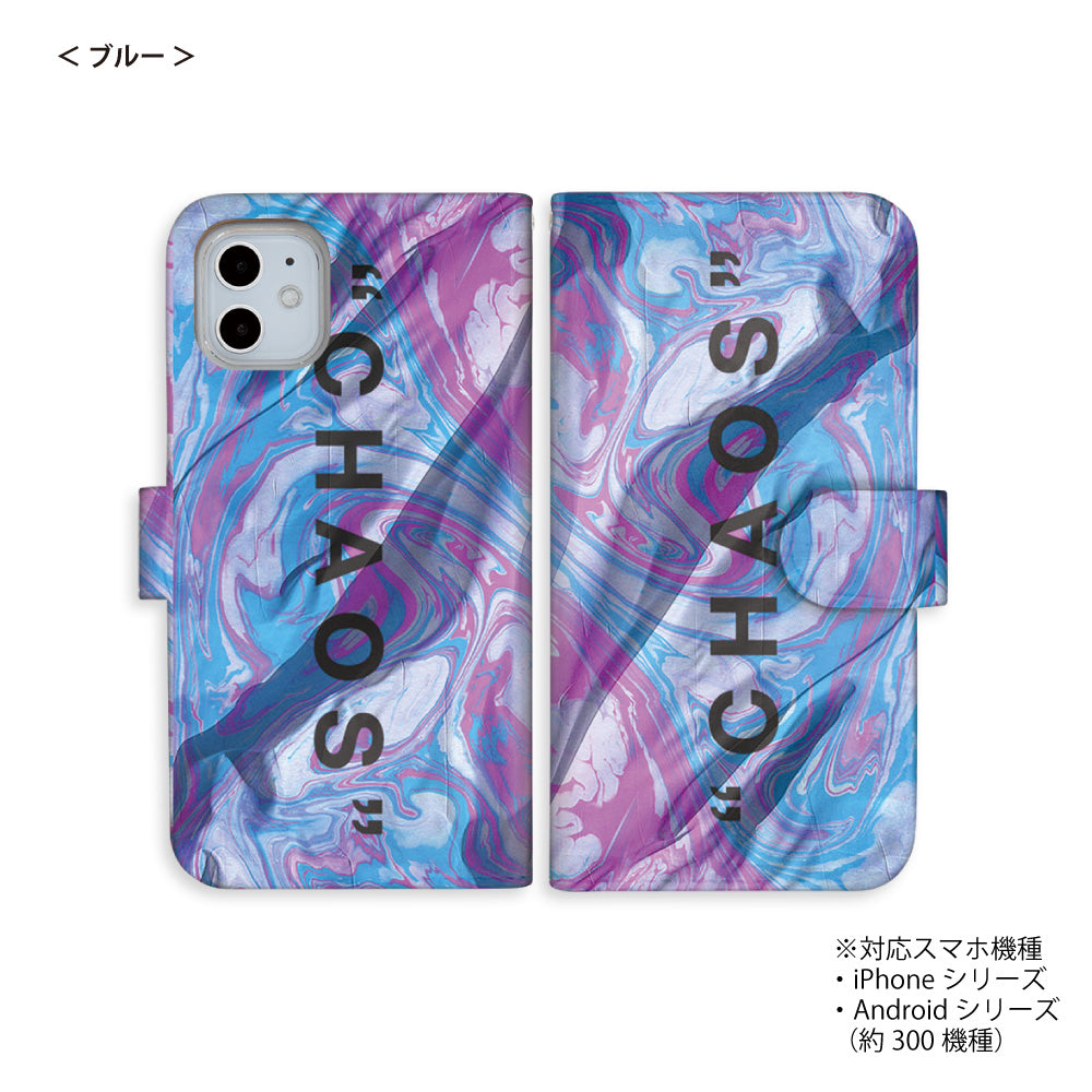iPhone Android スマホケース CHAOS パープル 手帳型ケース 全
